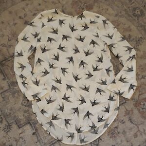 H&M Black and White Bird Pattern Blouse